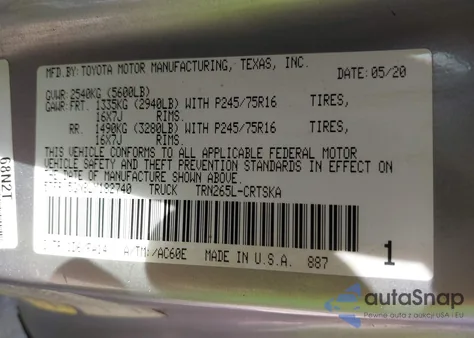 2020 Toyota Tacoma Sr from USA, damaged, VIN 5TFRX5GN8LX182740